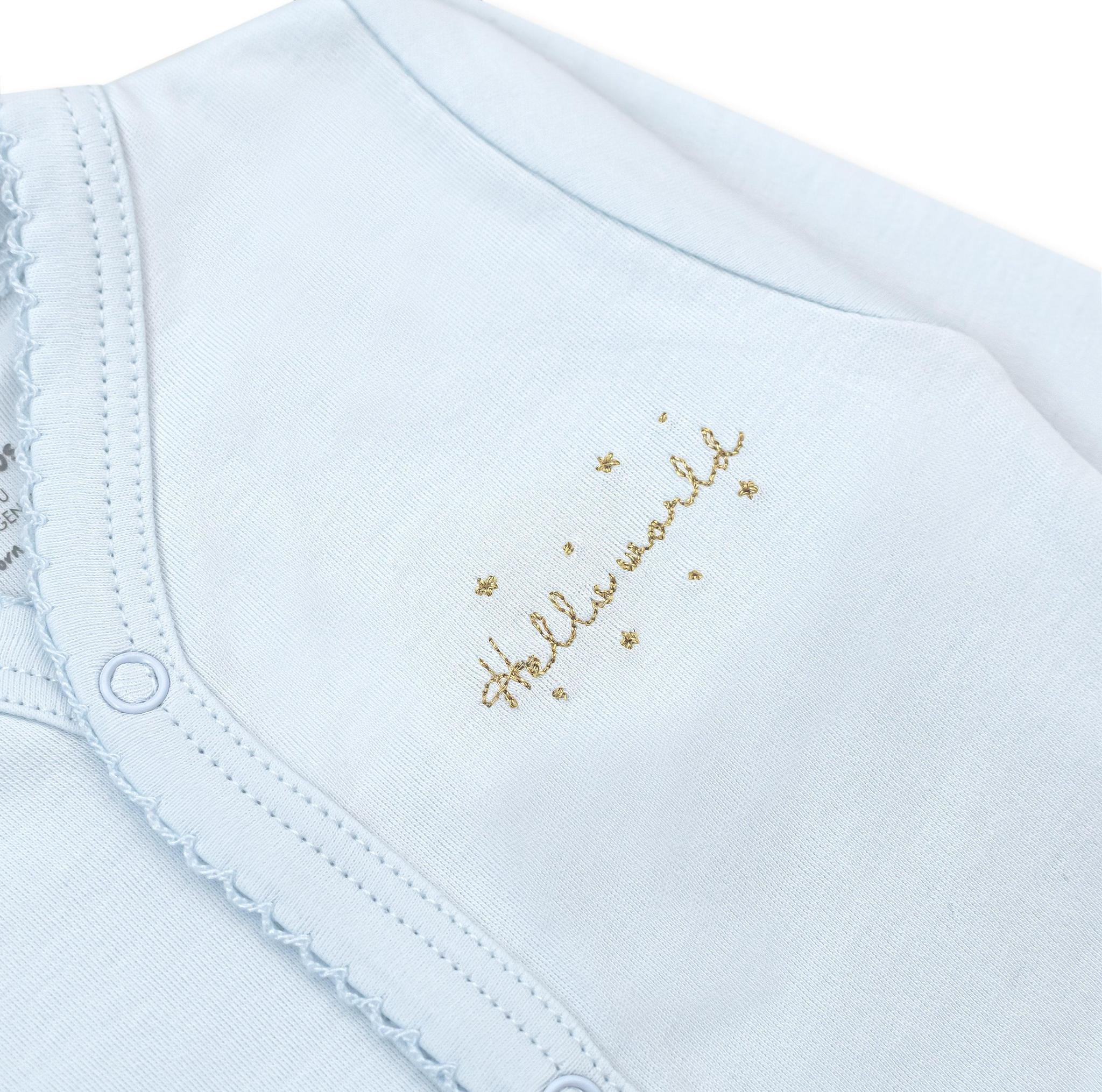 Blue Hello World Long Sleeve Snapped Bodysuit